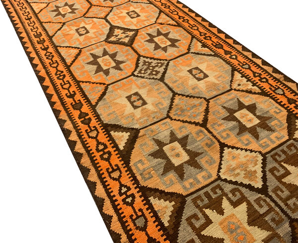 tapis traditionnel antique Kilim tapis en laine orange fait à la main tapis- 116x313cm