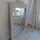 Antique trumeau mirror with pearl grey and powdered white patina