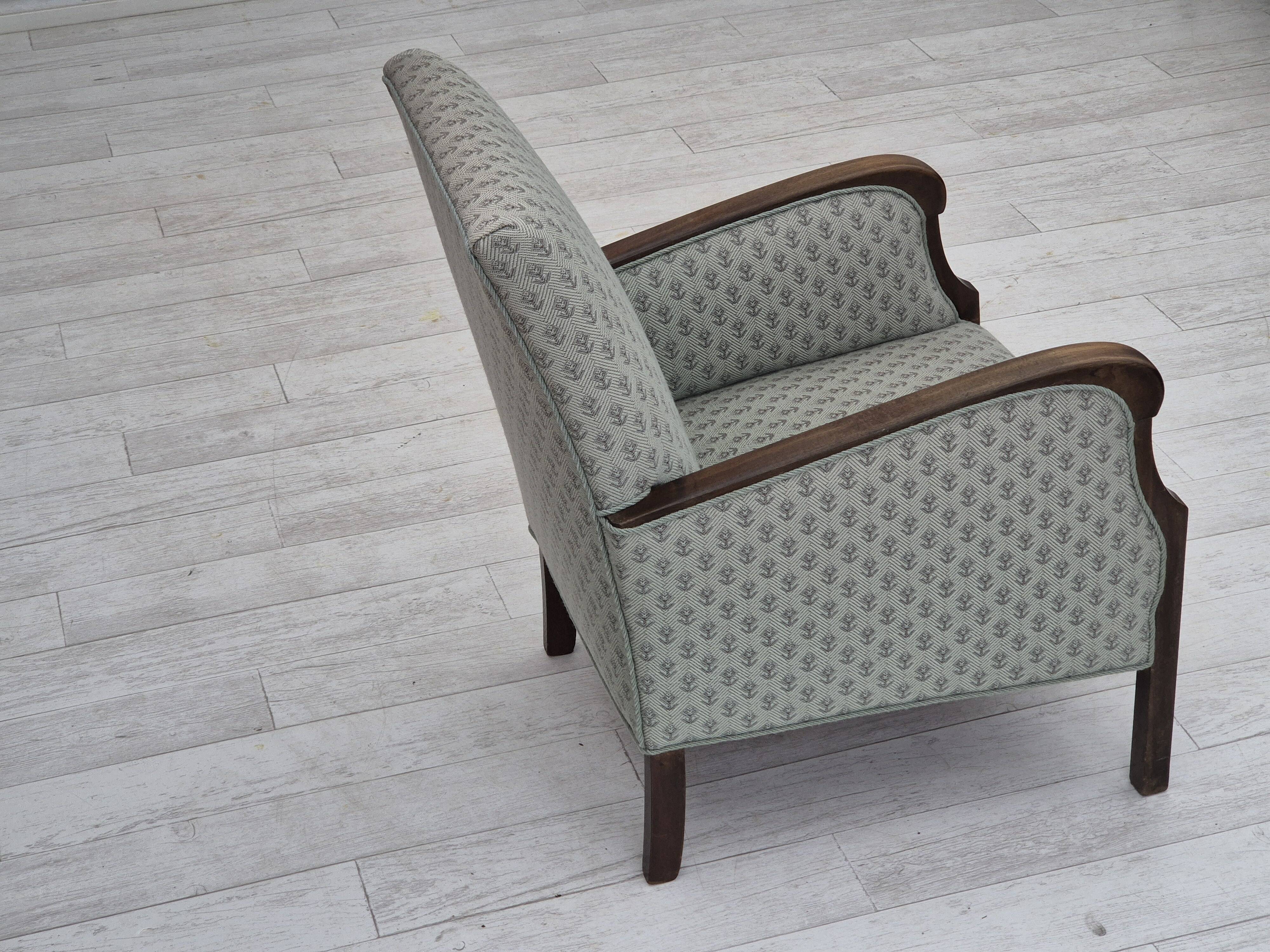 1950s, Danish vintage lounge chair, reupholstered, blend wool fabric.