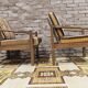 Pair of vintage Scandinavian armchairs with 2 Ottoman stools 1970