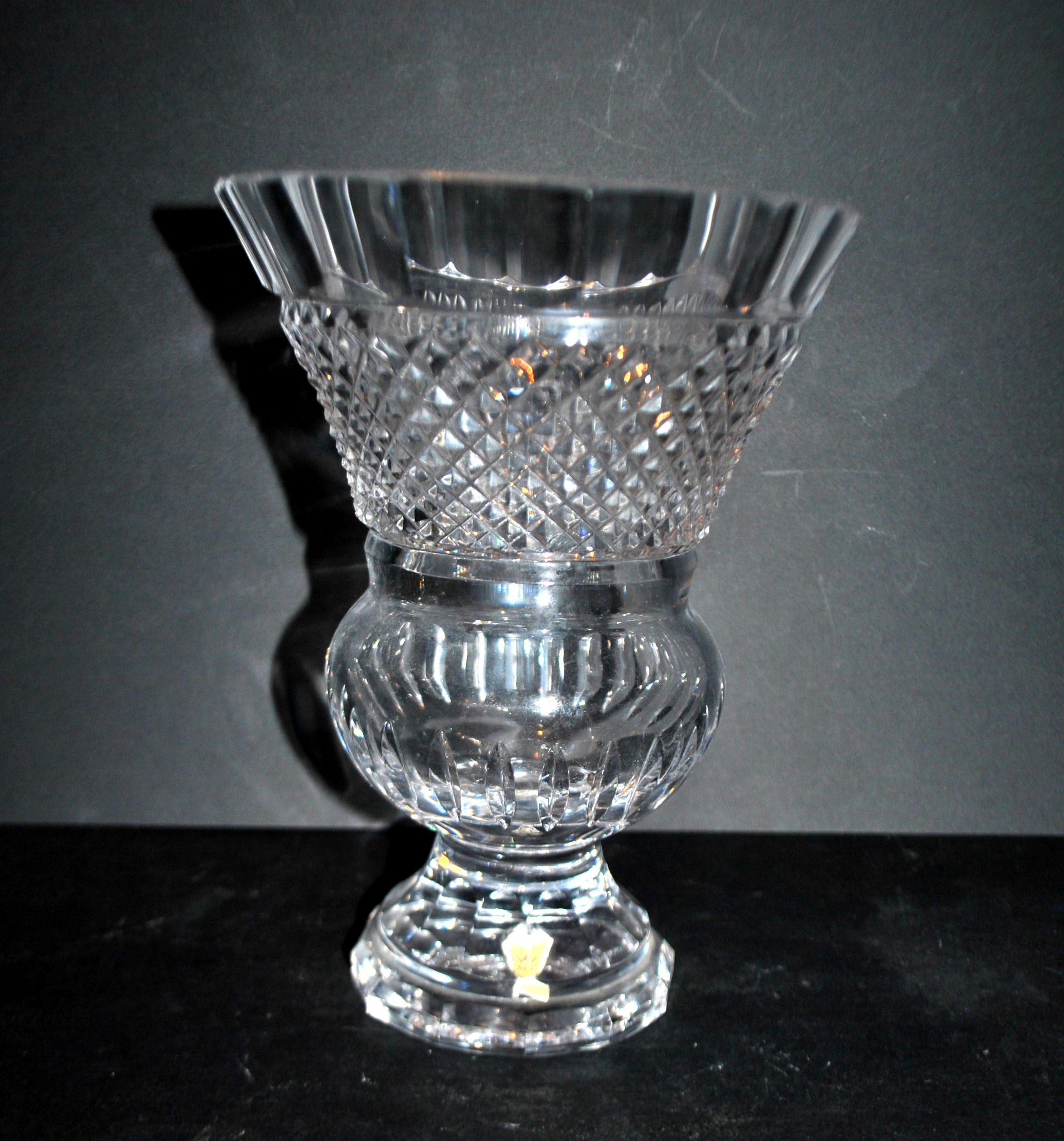 Bohemian cut crystal Medici vase signed TW & Co
