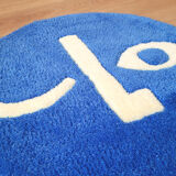 Tapis rond visage bleu 54x54cm