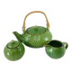 Green earthenware tea set with cabbage pattern, vintage 1970s.