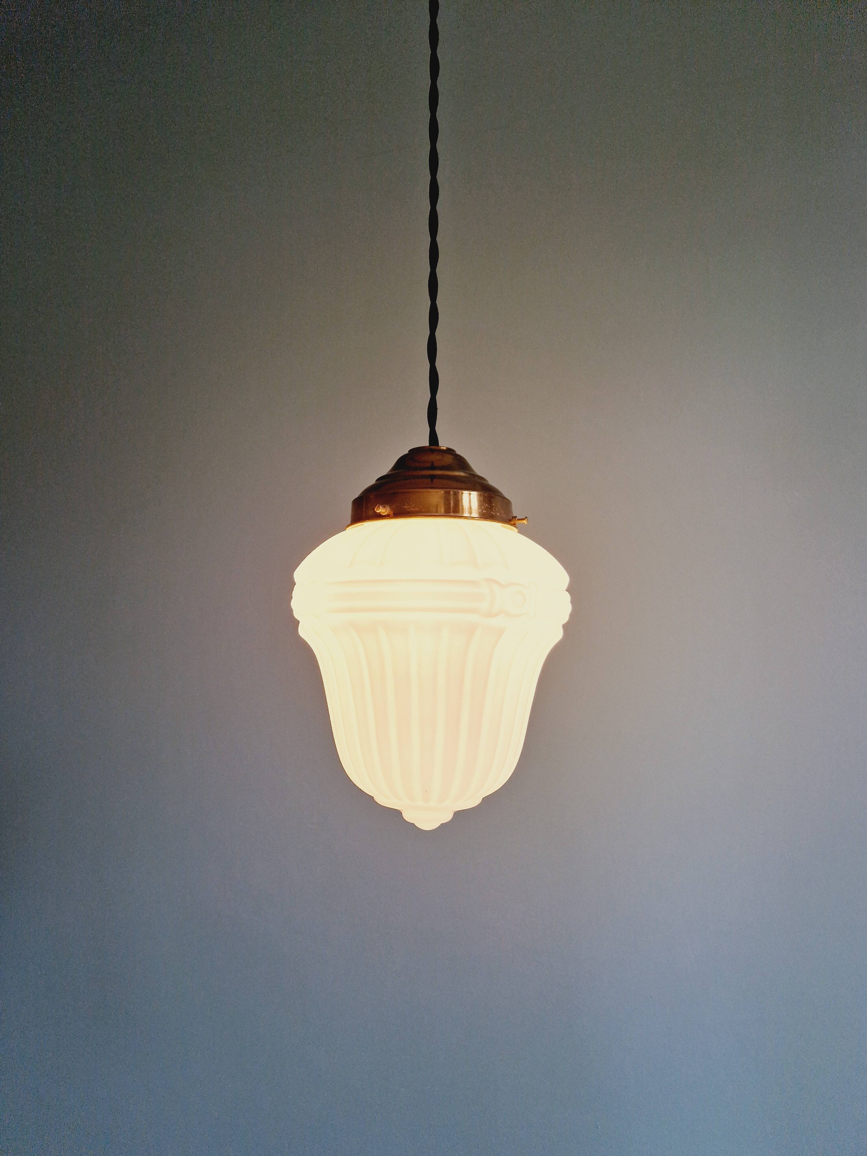 Art Deco pendant light in white opaline glass, 1920s-30s