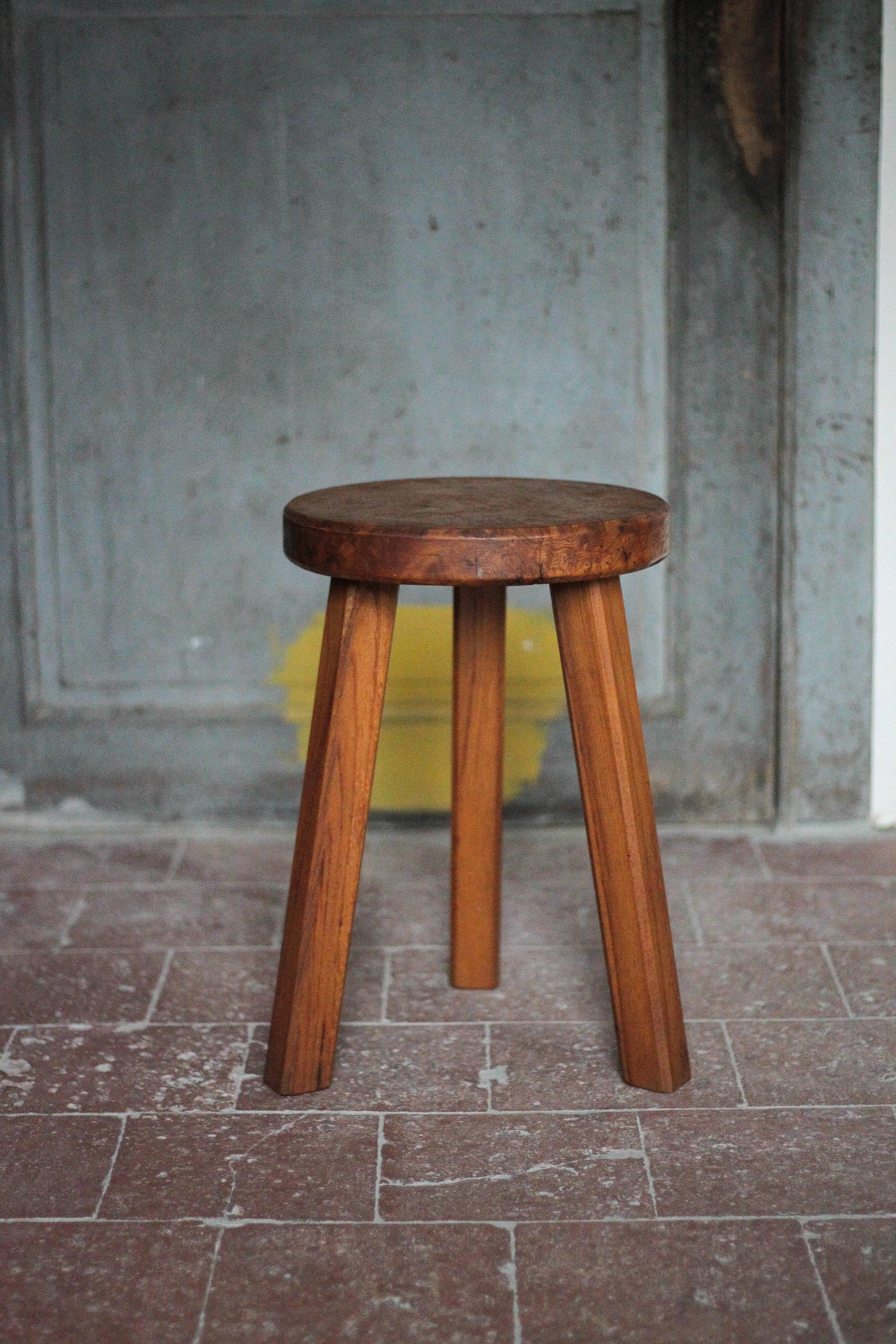 Vintage stool, handcrafted wooden stool, brutalist style, plant stand