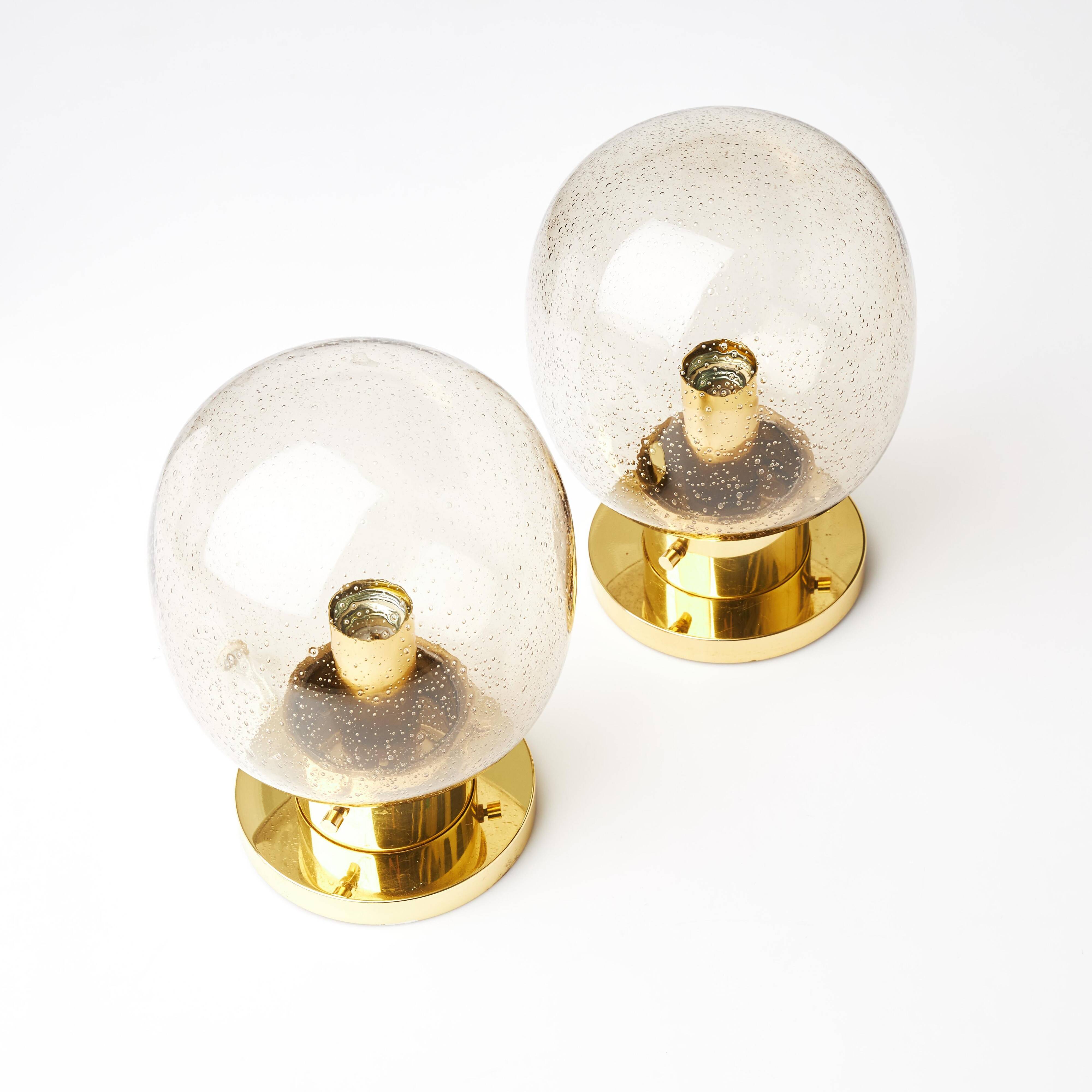 Glashütte Limburg ceiling lights Brass and glass Germany 1970 Labelled