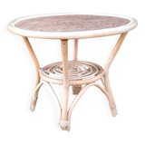 Round rattan and bamboo table, 60s-70s