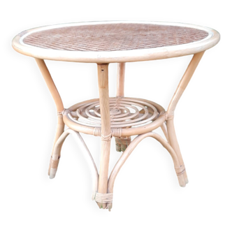 Table ronde en rotin et bambou, années 60-70
