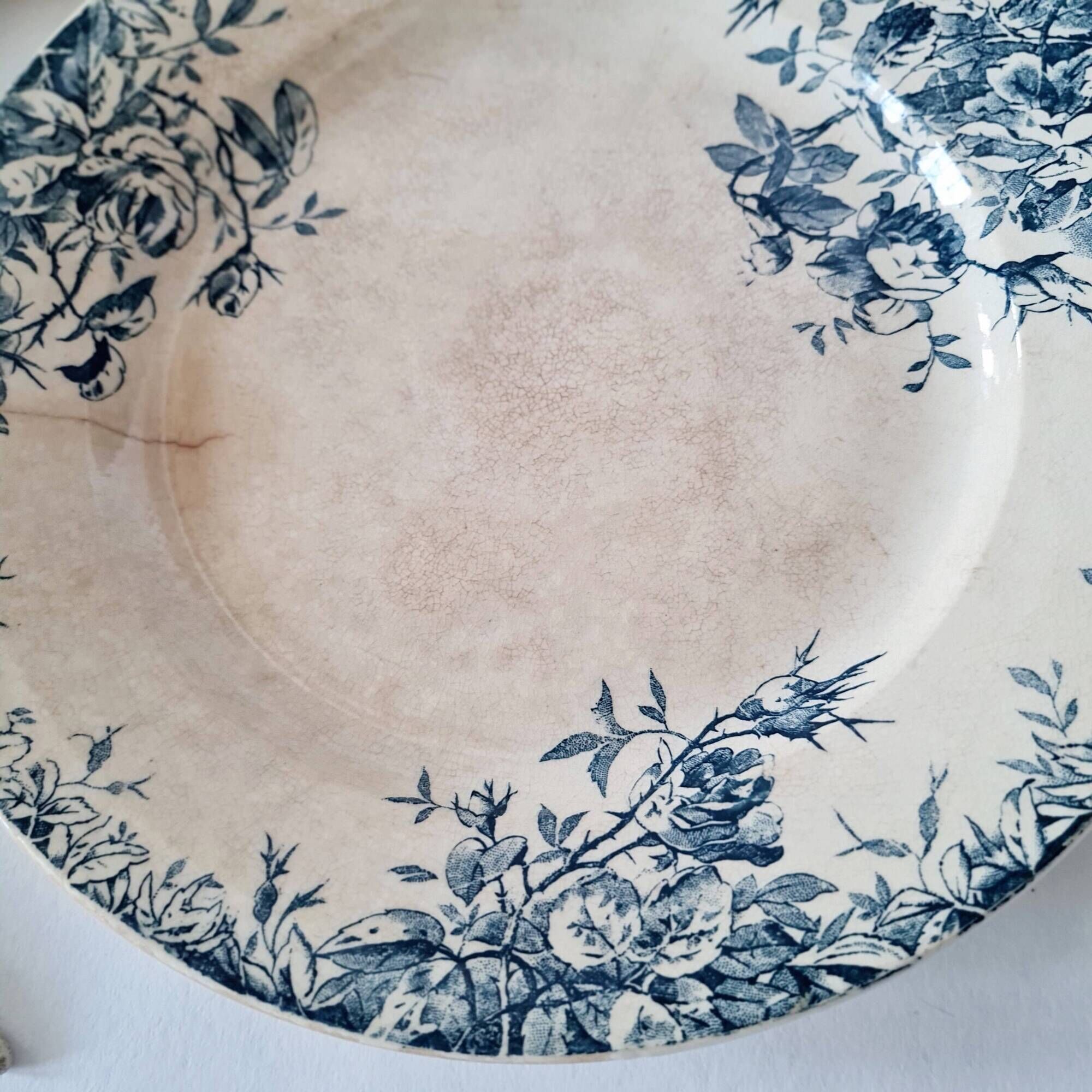 Antique hollow dish / deep plate in earthenware - "Floreal" model