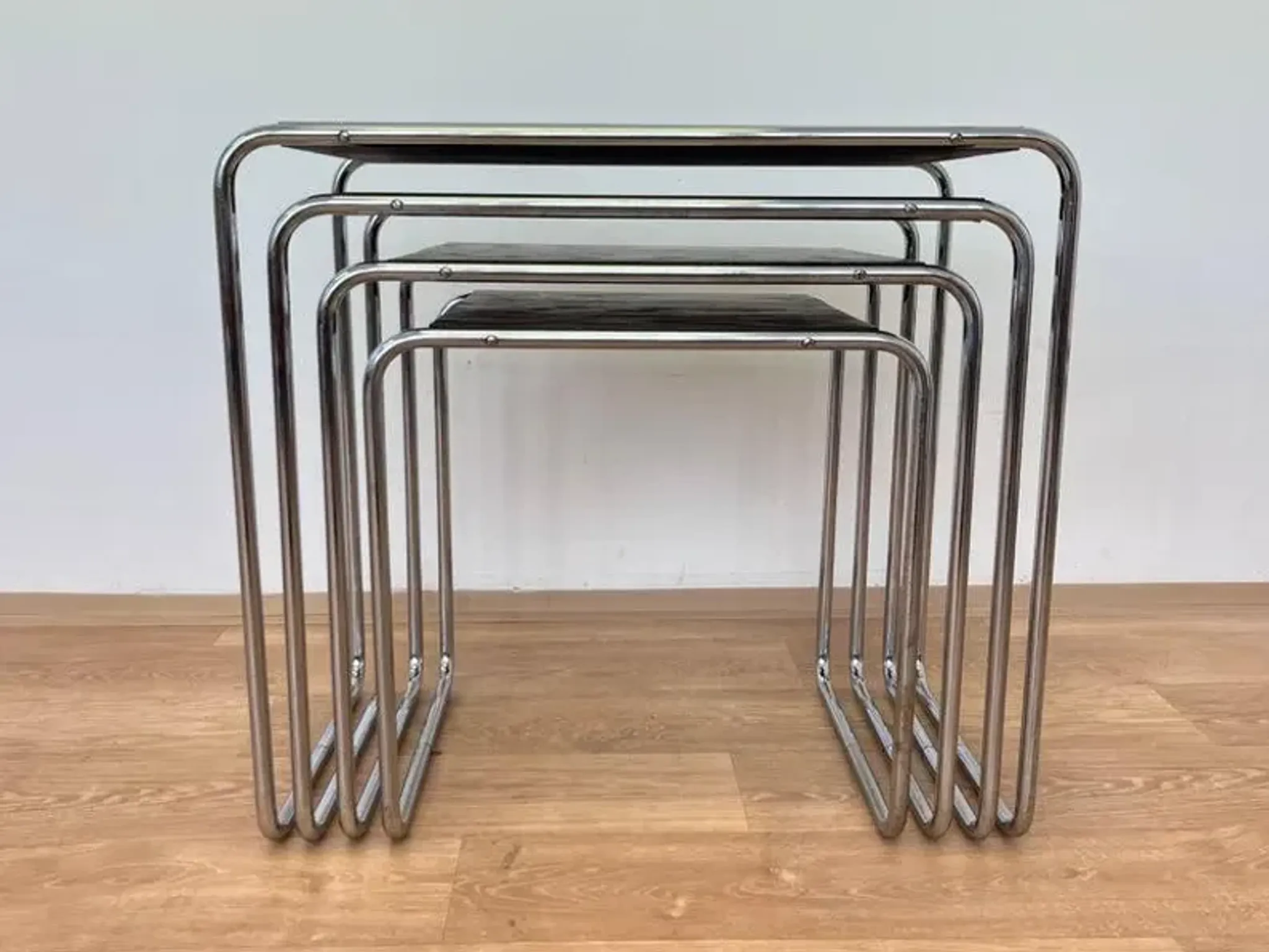 Rare Bauhaus chrome Nesting Tables B9, Marcel Breuer-1940s