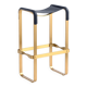 Contemporary classic bar stool in aged brass and navy blue leather.