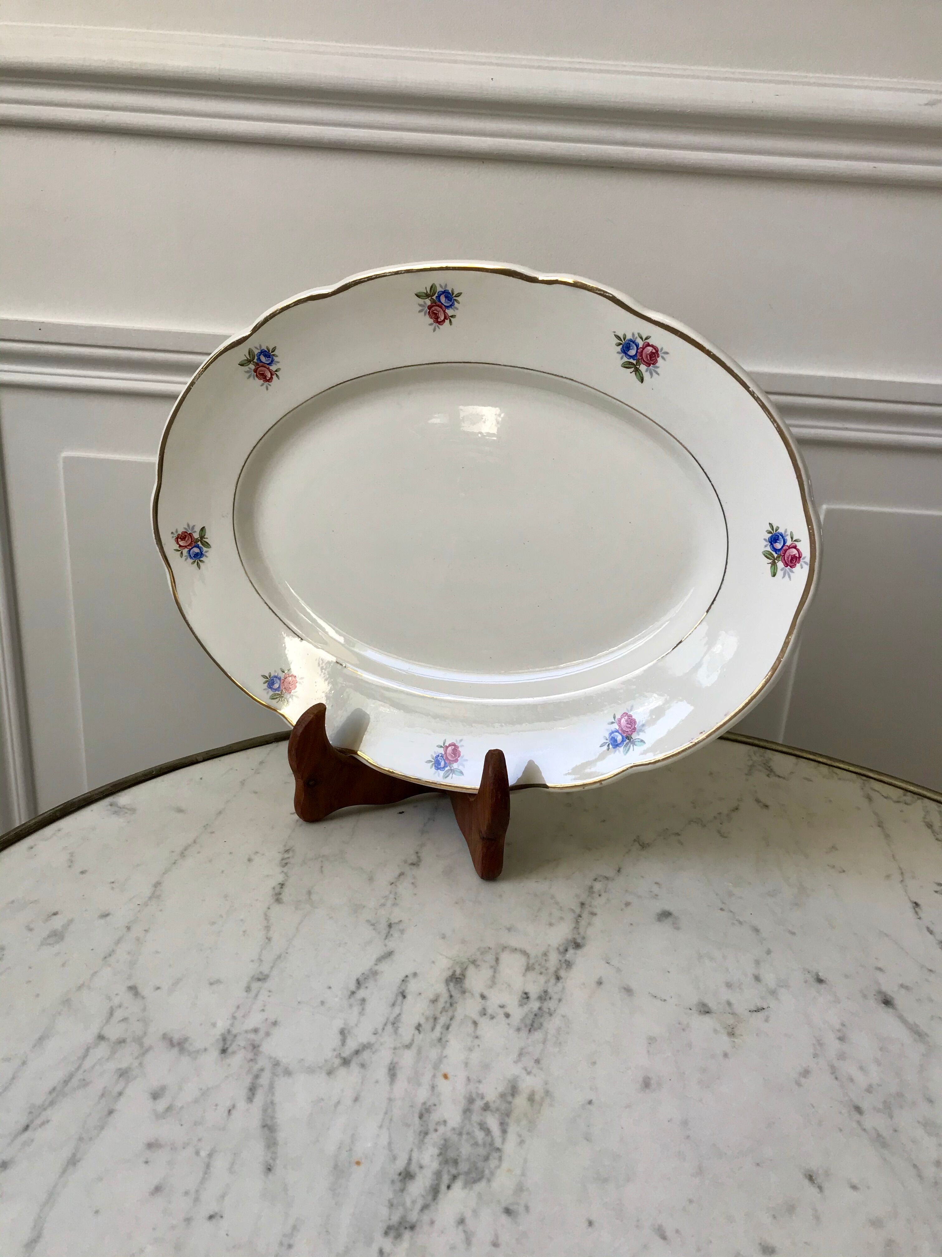 oval dish Digoin Sarreguemines small flowers 50s