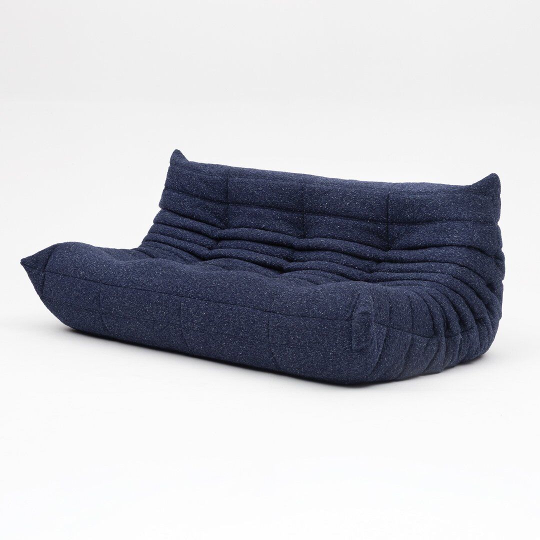 Togo three-seater sofa in dark blue boucle by Michel Ducaroy for Ligne Roset