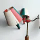 Tripod floor lamp in oak and brass, three lights