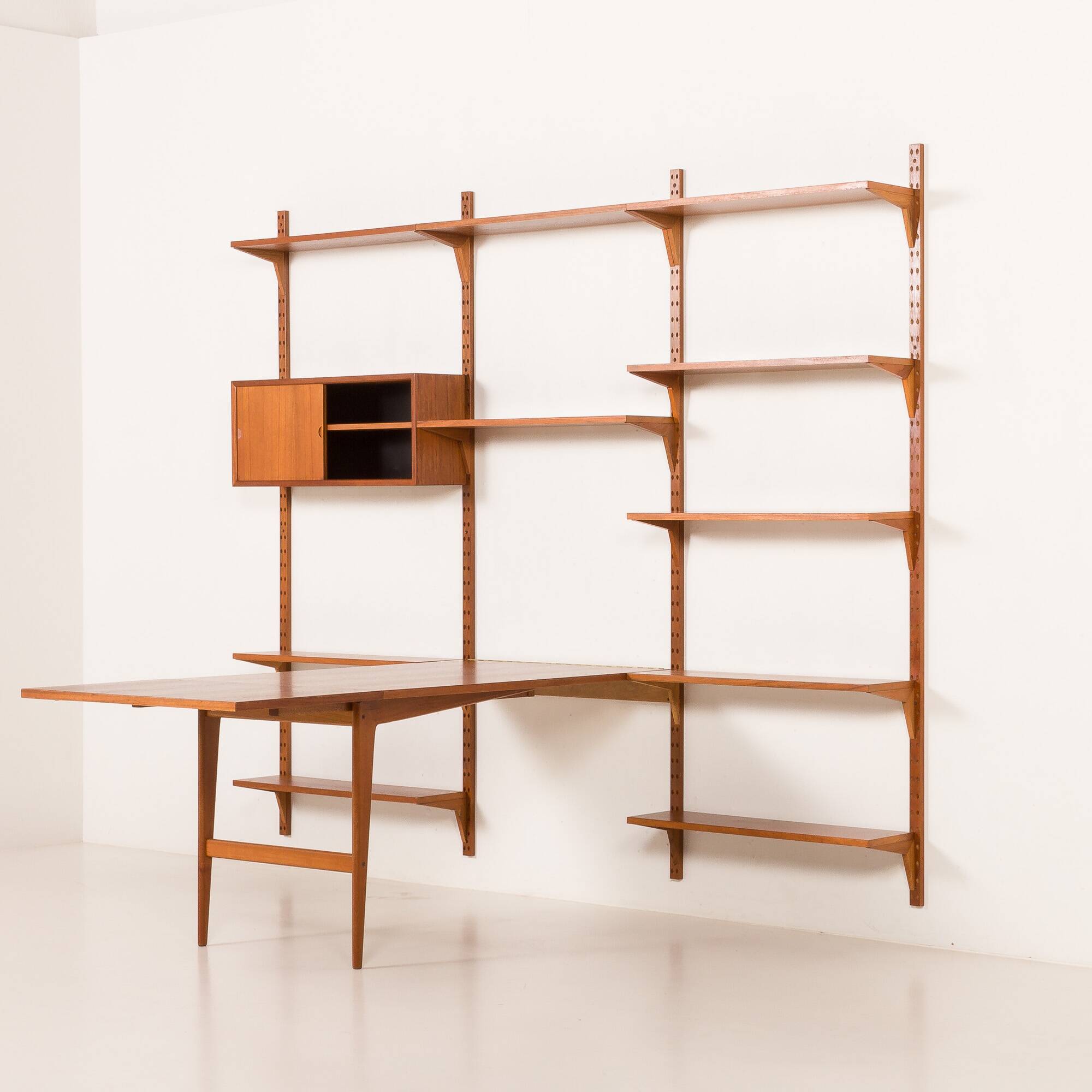 Poul Cadovius rare 3 bay wall unit with a large desk or table for Cado