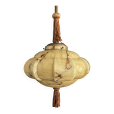Art Deco Hanging Light with Wrapped Stem, Marble Effect, Metal and Brass - 1930s