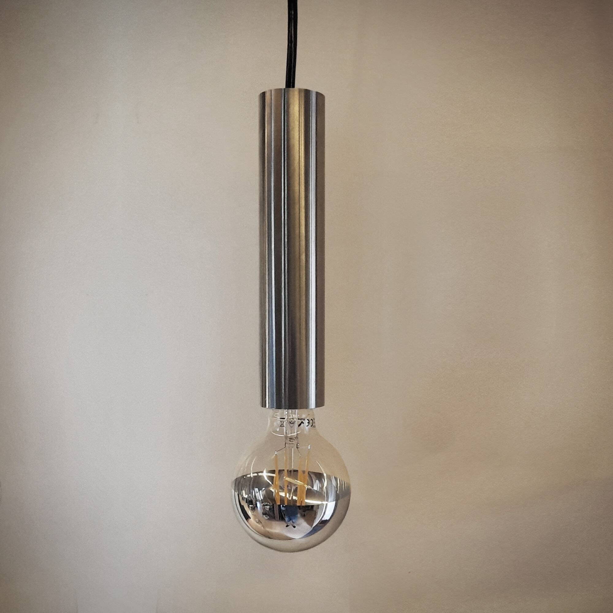 Still brand tube pendant light in polished stainless steel, 1970s, NEW