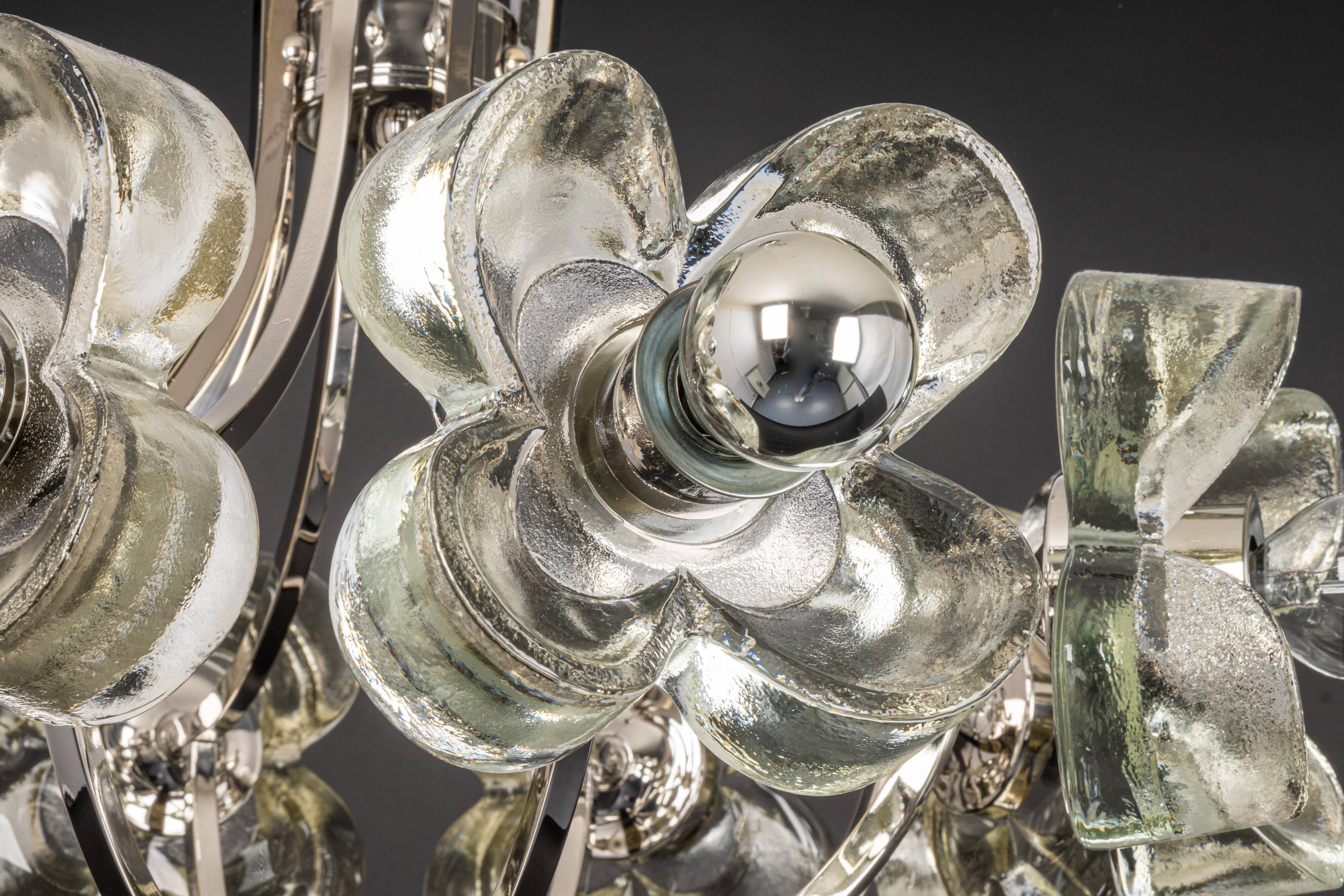 Large chrome glass and crystal pendant by Sische, Germany, 1970s.