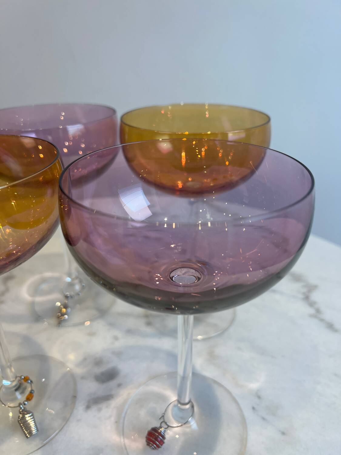 Set of 4 vintage coloured stemmed glasses