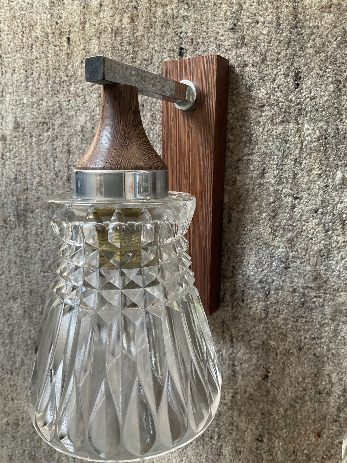 Pair of 60s teak and molded glass sconces