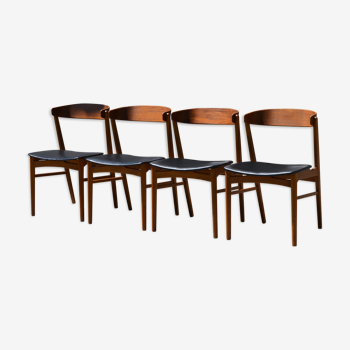 Scandinavian teak and black leatherette chairs of 1960