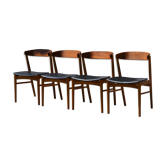 Scandinavian teak and black leatherette chairs of 1960