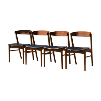Scandinavian teak and black leatherette chairs of 1960