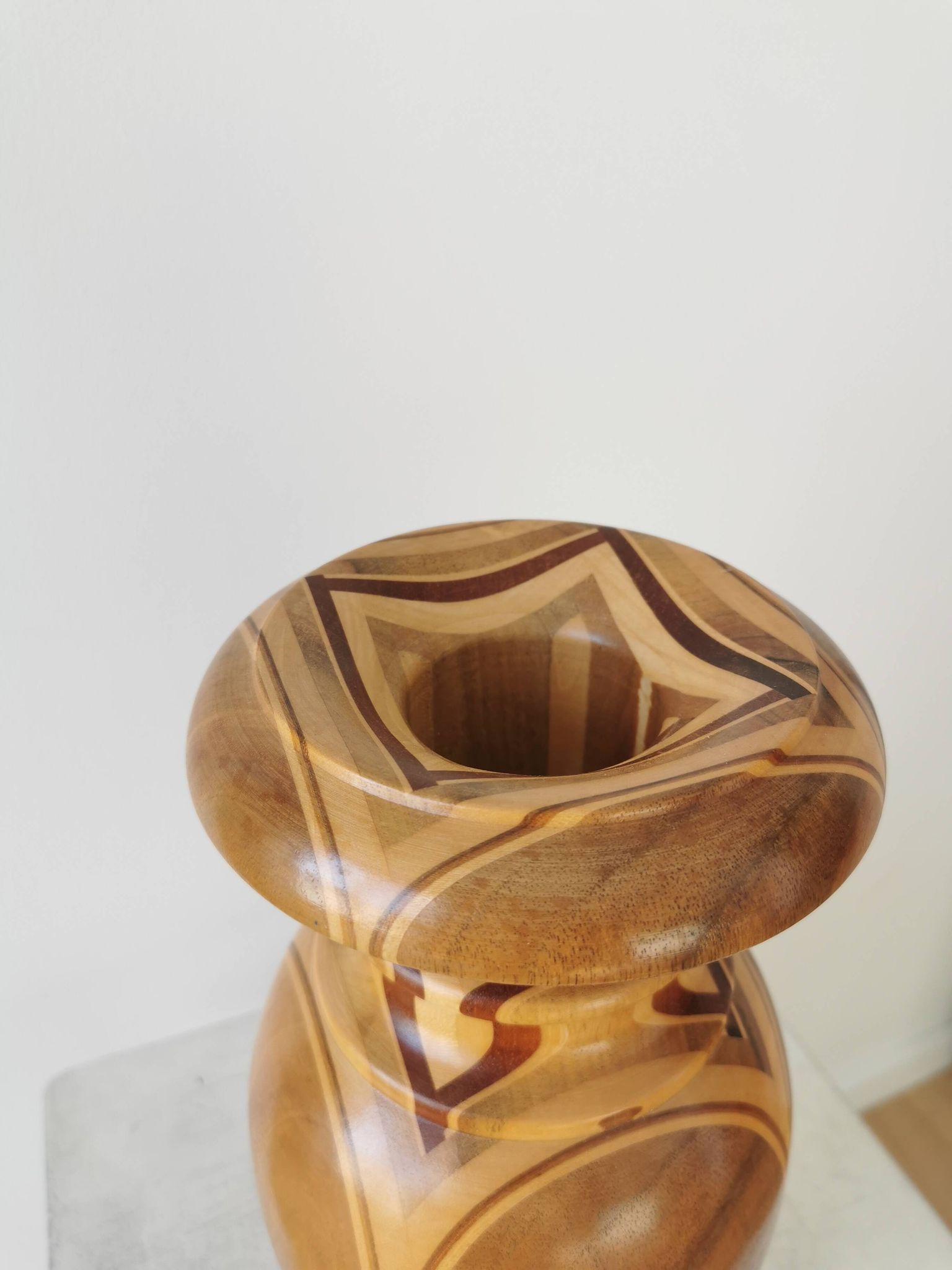 Vintage Handcrafted Wooden Vase: Unique Woodturning Sculpture, Dried Flower