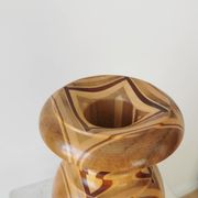 Vintage Handcrafted Wooden Vase: Unique Woodturning Sculpture, Dried Flower