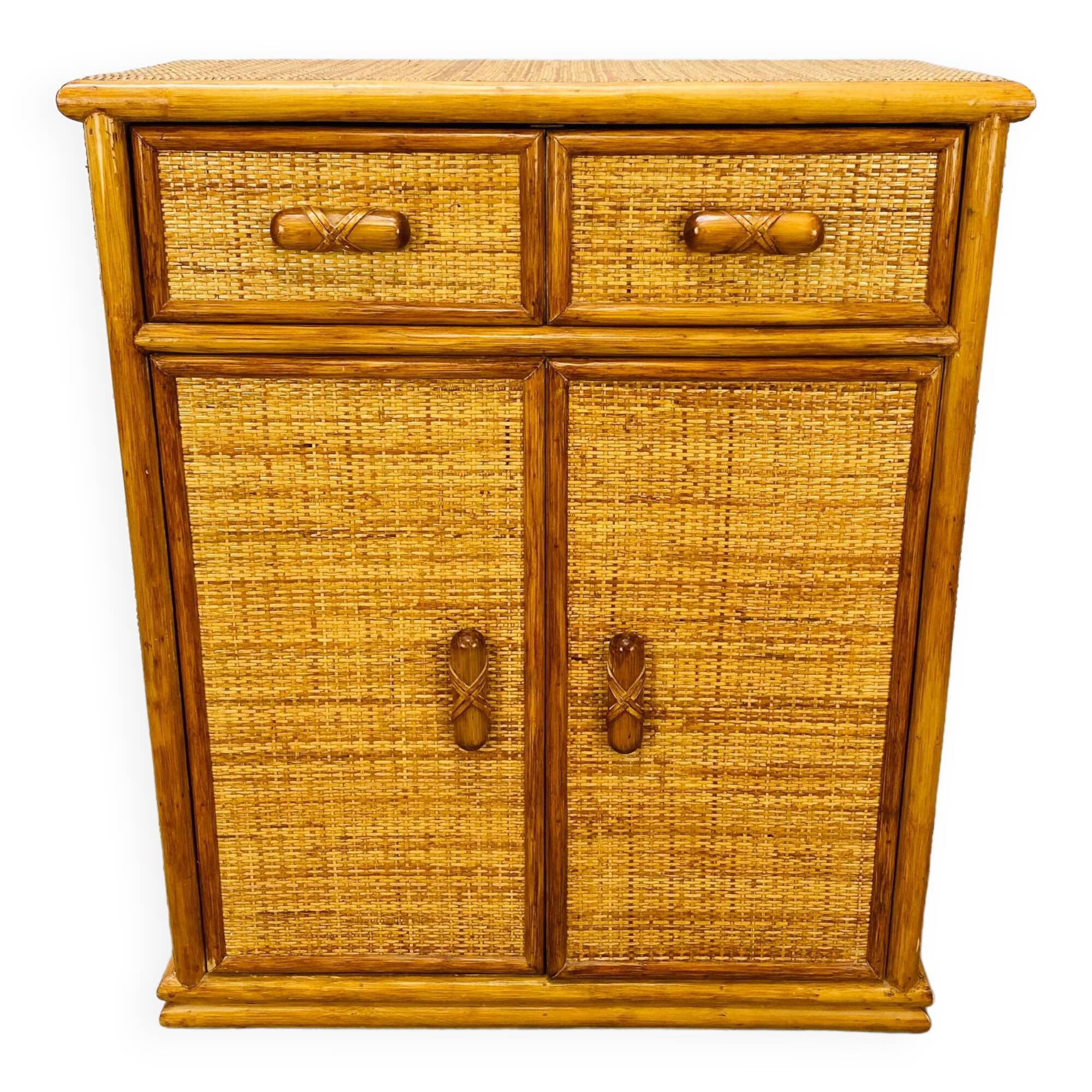 Rattan chest of drawers 60s