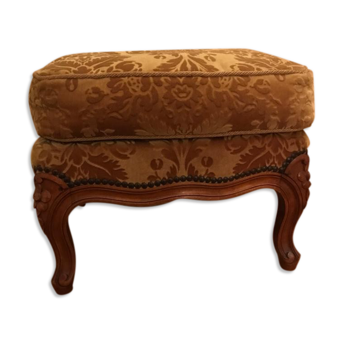 Pouf in gilded velvet and feet wood cherry style louis xv