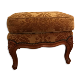 Pouf en velours doré et pieds bois merisier style louis xv