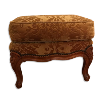 Pouf in gilded velvet and feet wood cherry style louis xv