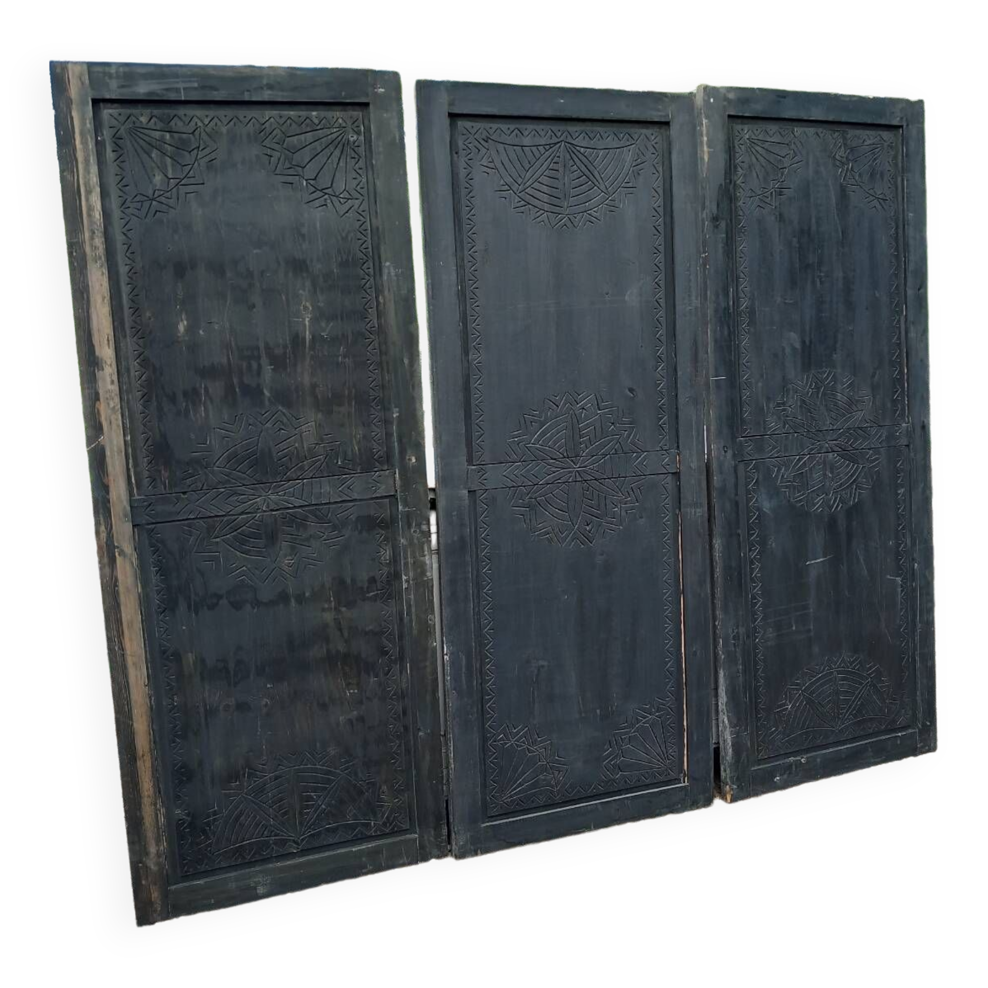 3 large carved wooden panels/doors