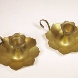 Pair of brass "flower" candlesticks