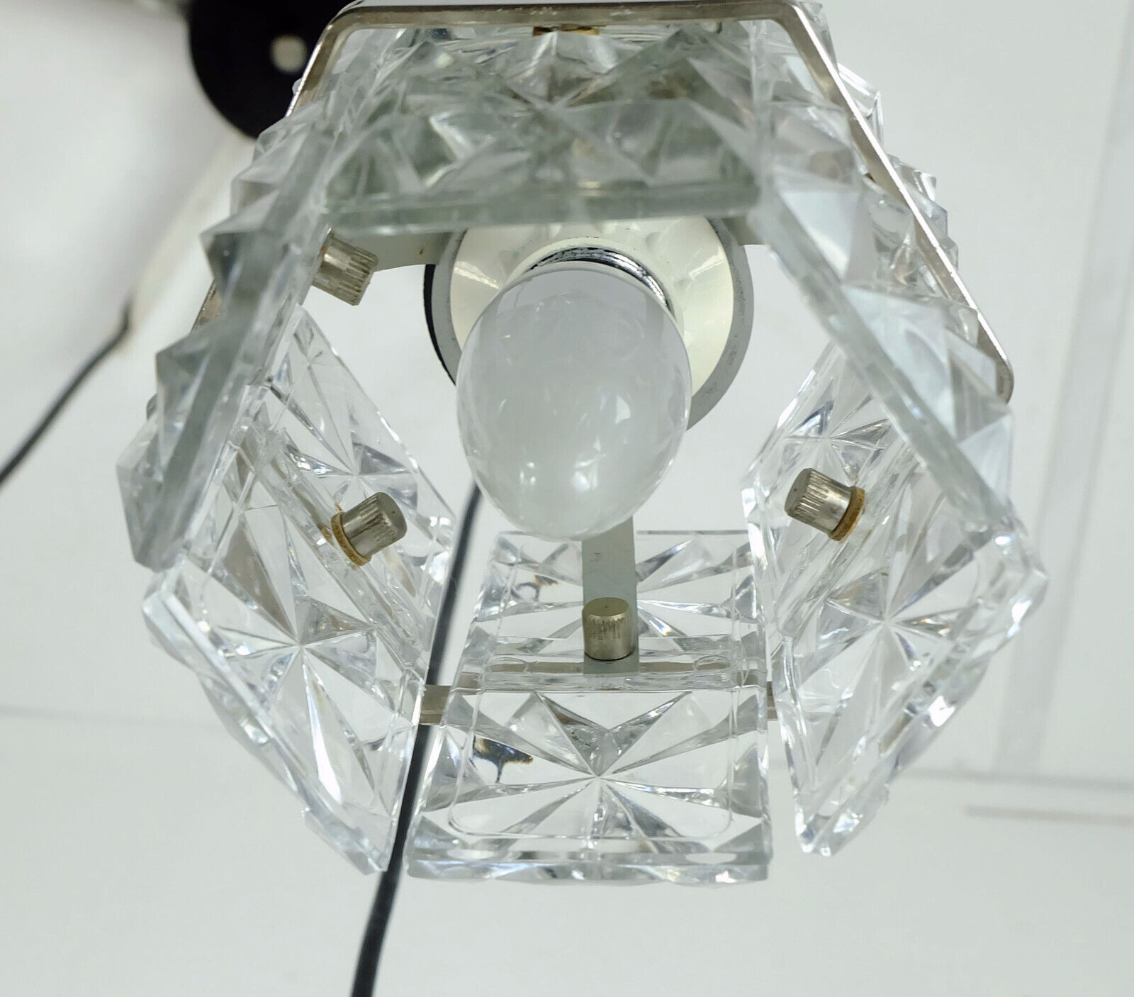 1960s mid century PENDANT LIGHT 5-light cascading lamp faceted glass and chrome