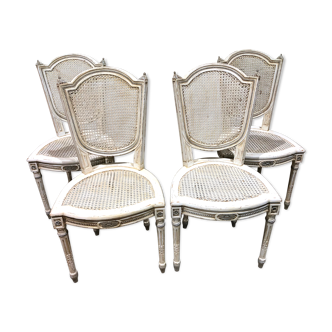 4 chaises peintes, patinées de style Louis XVI