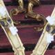 Vintage French Empire Sconces: Gilt Bronze, Salmon Column Double Arm Light