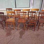 Set of 16 mismatched wooden bistro chairs - vintage - luterma