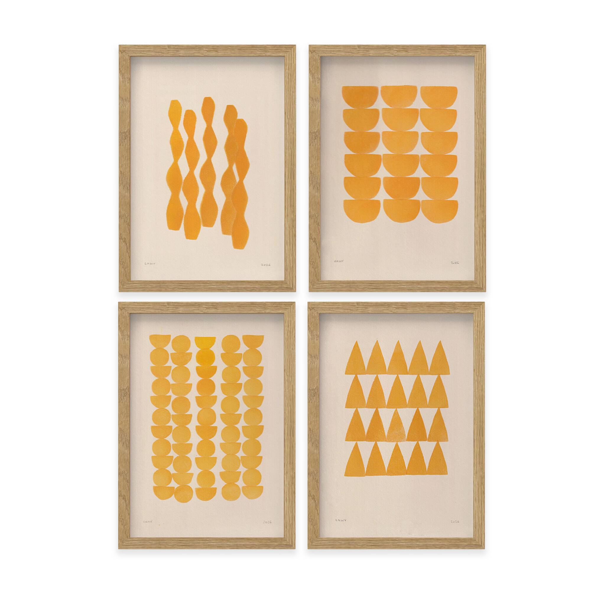 collection of 4 yellow abstract paintings signed Eawy