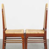 Set of 2 Wooden Art Deco Dining Chairs with Woven Cane Seat and Backrest