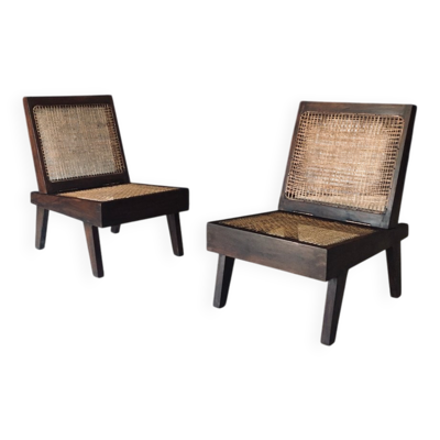 Low Modernist Folding Chairs by Pierre Jeanneret for Chandigarh, India, 1960s, Set of 2