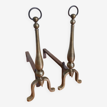 Brass or bronze andirons