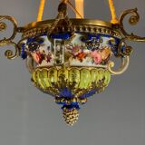 Porcelain lustre, three arms of light in bronze and golden copper, 19th century