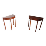 Set of 2 half-moon console tables with drawer - cherry wood - Louis Philippe style