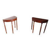 Set of 2 half-moon console tables with drawer - cherry wood - Louis Philippe style