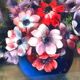 M.Steenbrugen. Still life with flowers in a blue vase. Pastel.