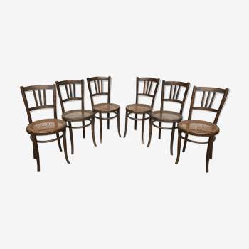 Série de 6 chaises de bistrot cannées bentwood luterma