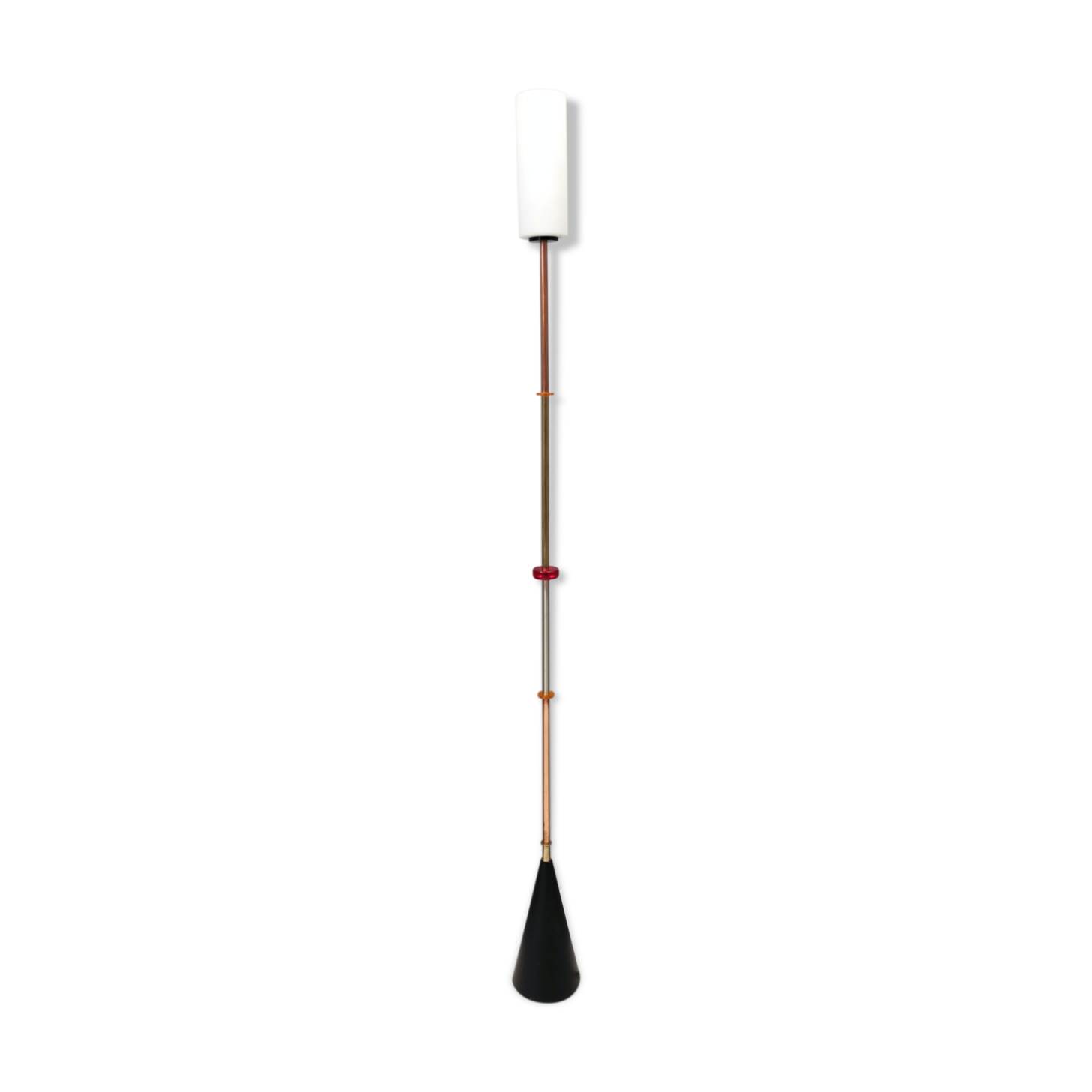 Glass, Brass, Aluminum, Copper and Iron Floor Lamp, 2021