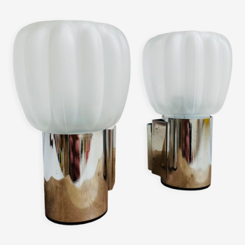 Pair of chrome wall lamps